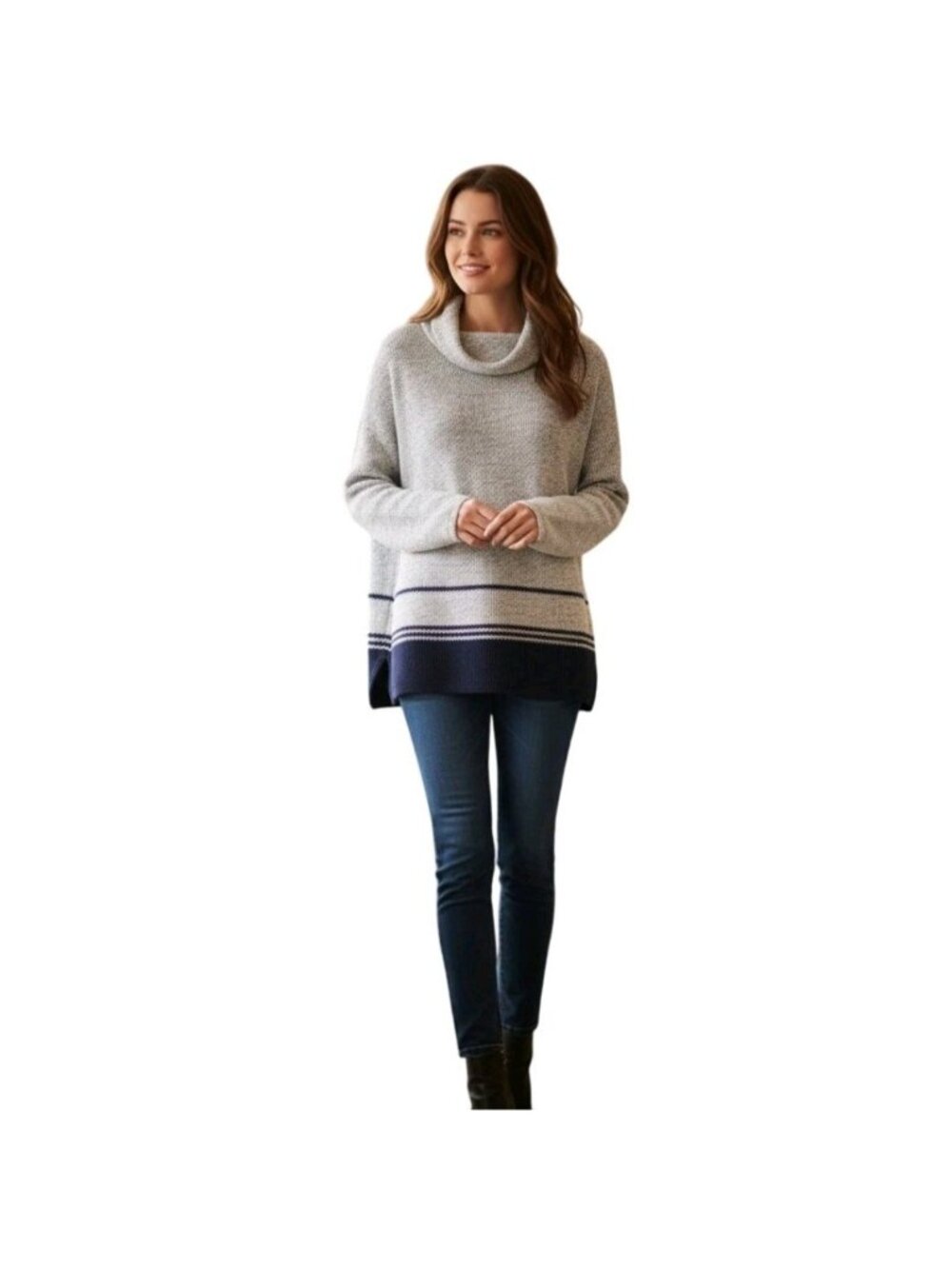 J. Jill Bowl Neck Pullover Sweater Nubby Knit Oversized Boxy Fit Sz Med Petite